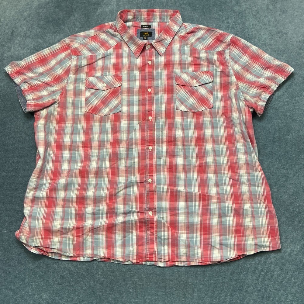 Lee Shirt Mens 4XL Multicolor Plaid Cotton Stretch Regular Fit Pockets Button Up